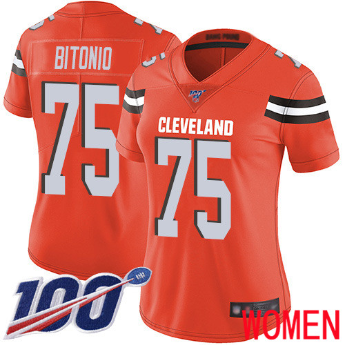 Cleveland Browns Joel Bitonio Women Orange Limited Jersey 75 NFL Football Alternate 100th Season Vapor Untouchable